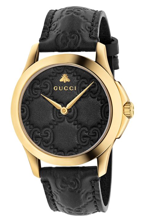 gucci quartz quemex genuine black leather gold|Gucci 38mm watch.